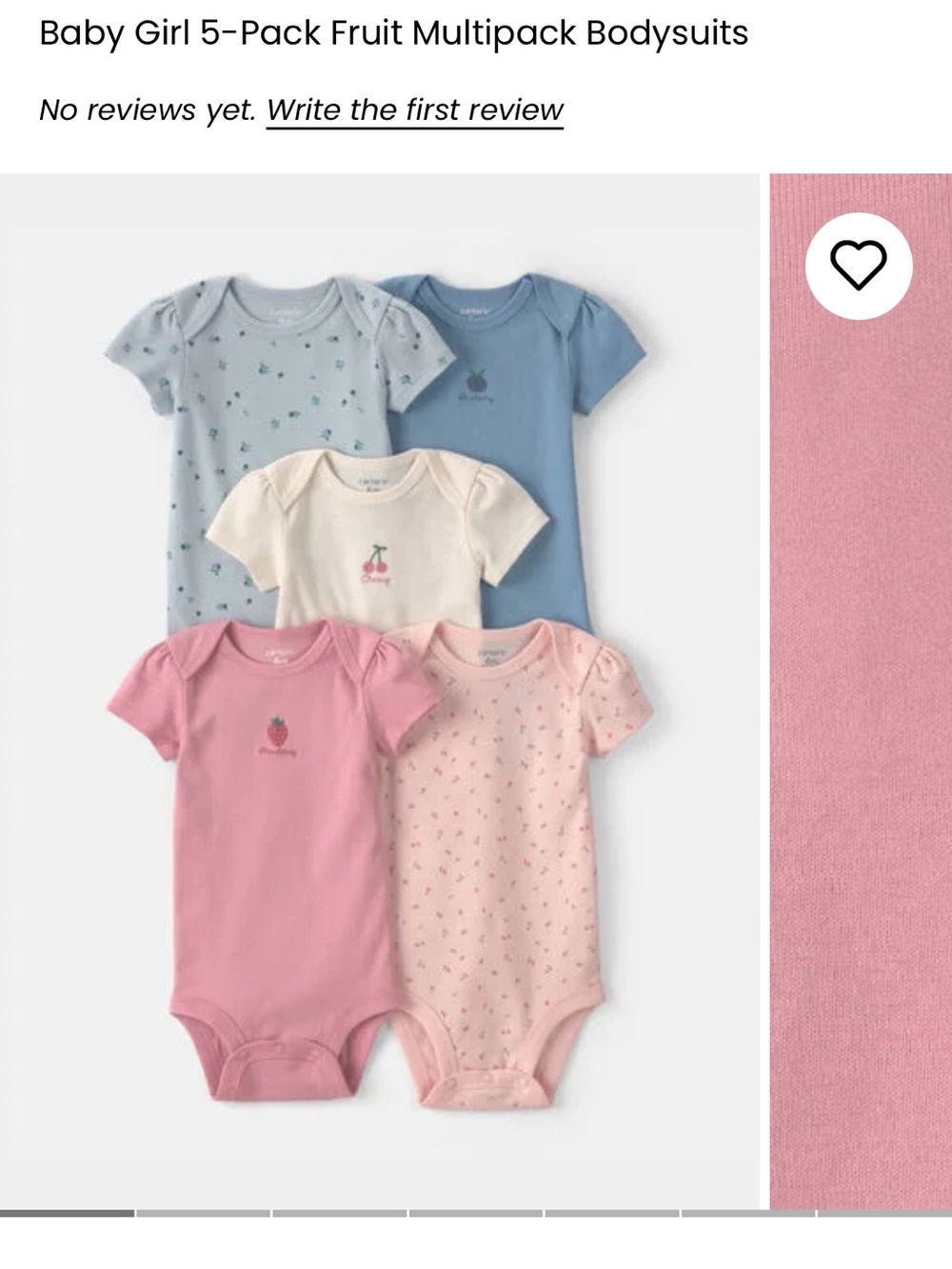 Carter's Baby Girl 5-Pack Fruit Bodysuits – Blueberry, Strawberry, Cherry